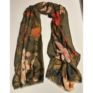 Joy Susan Multicolor Soft Scarf NWT Green Orange Fall Colors Spring Wrap Luxury